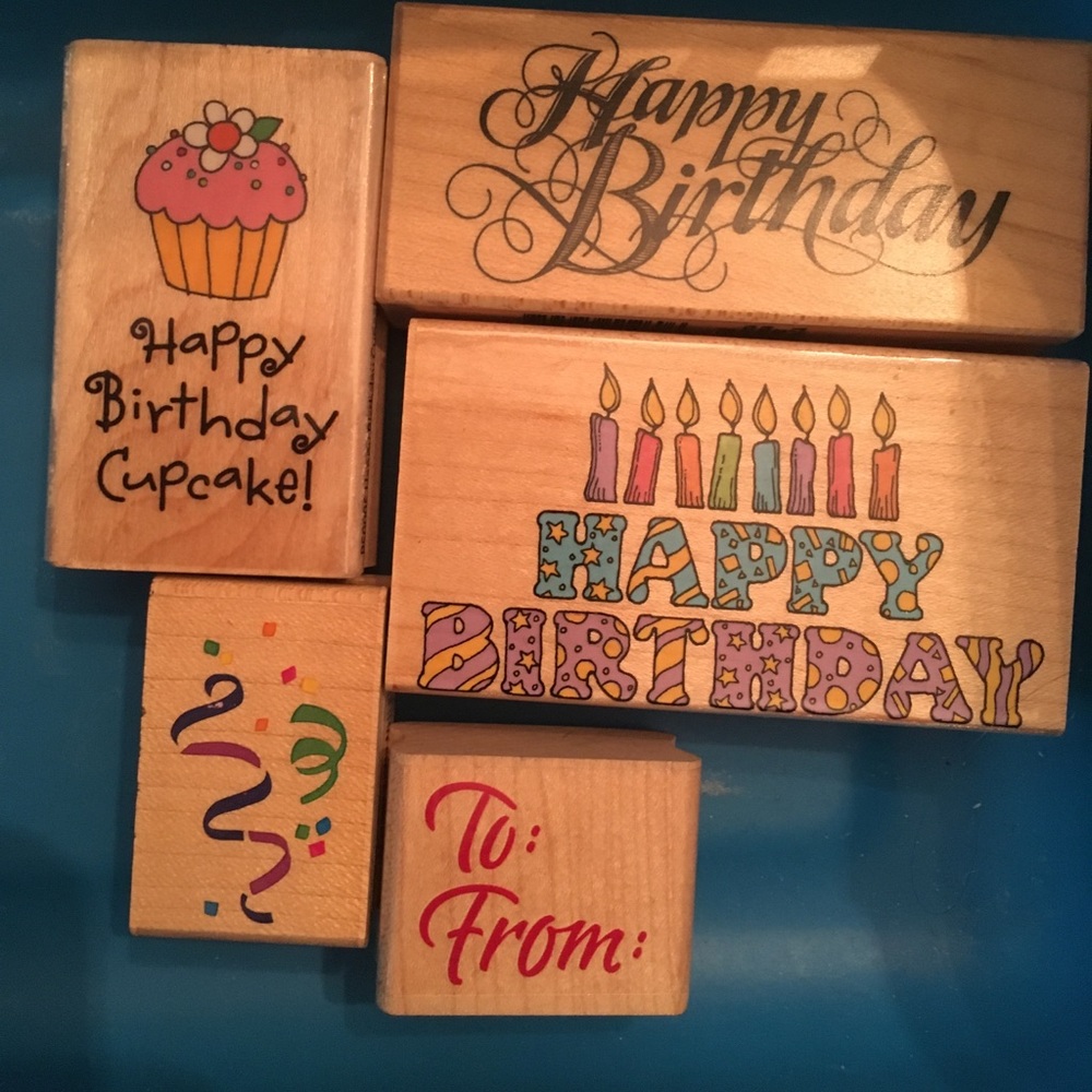 Wooden stamps, birthday theme. Excellent condition.